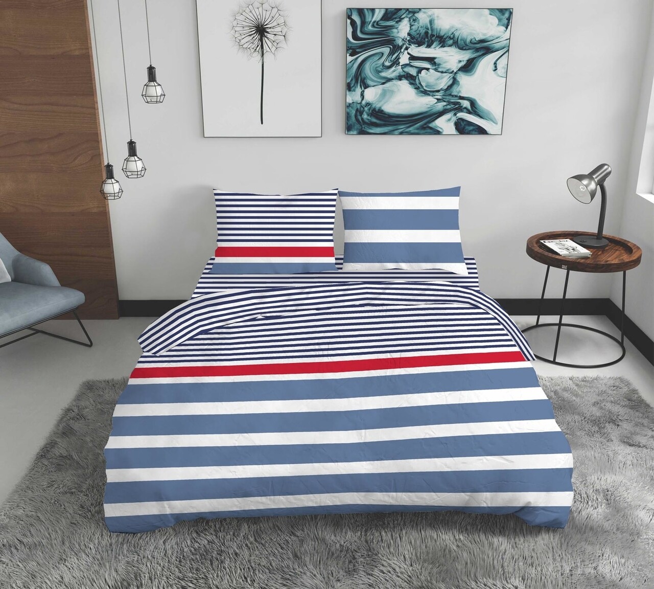 Lenjerie de pat dubla Marino, Bedora, 4 piese, 200x220 cm, 100% bumbac, multicolor - imagine 3